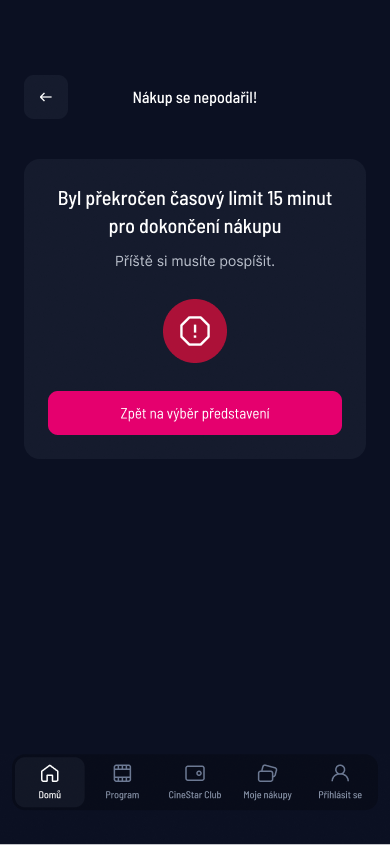 SCR-CS-19: Překročen časový limit 15 minut, CTA zpět