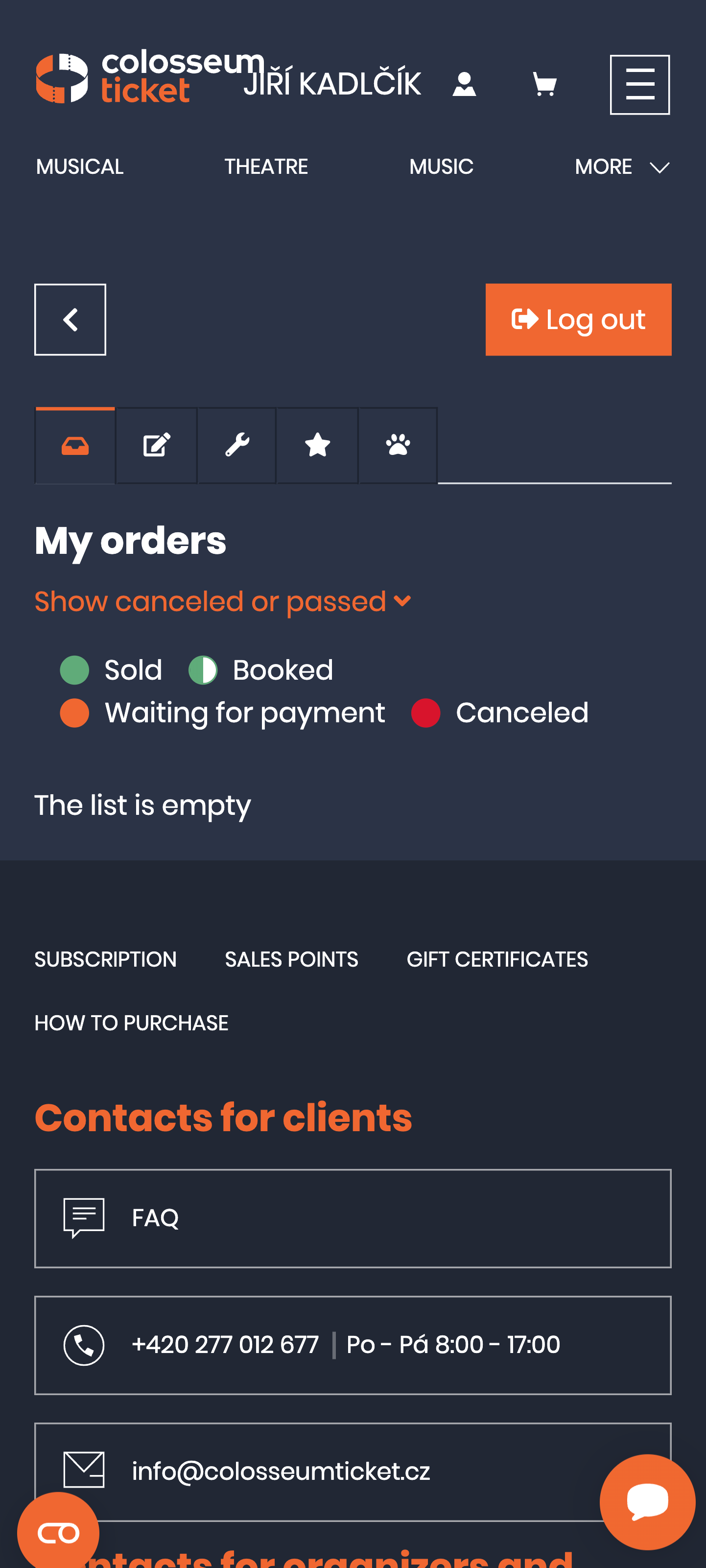SCR-WEB-43: Účet — tab navigace: Orders, Edit data, Password, Loyalty, Watchdog