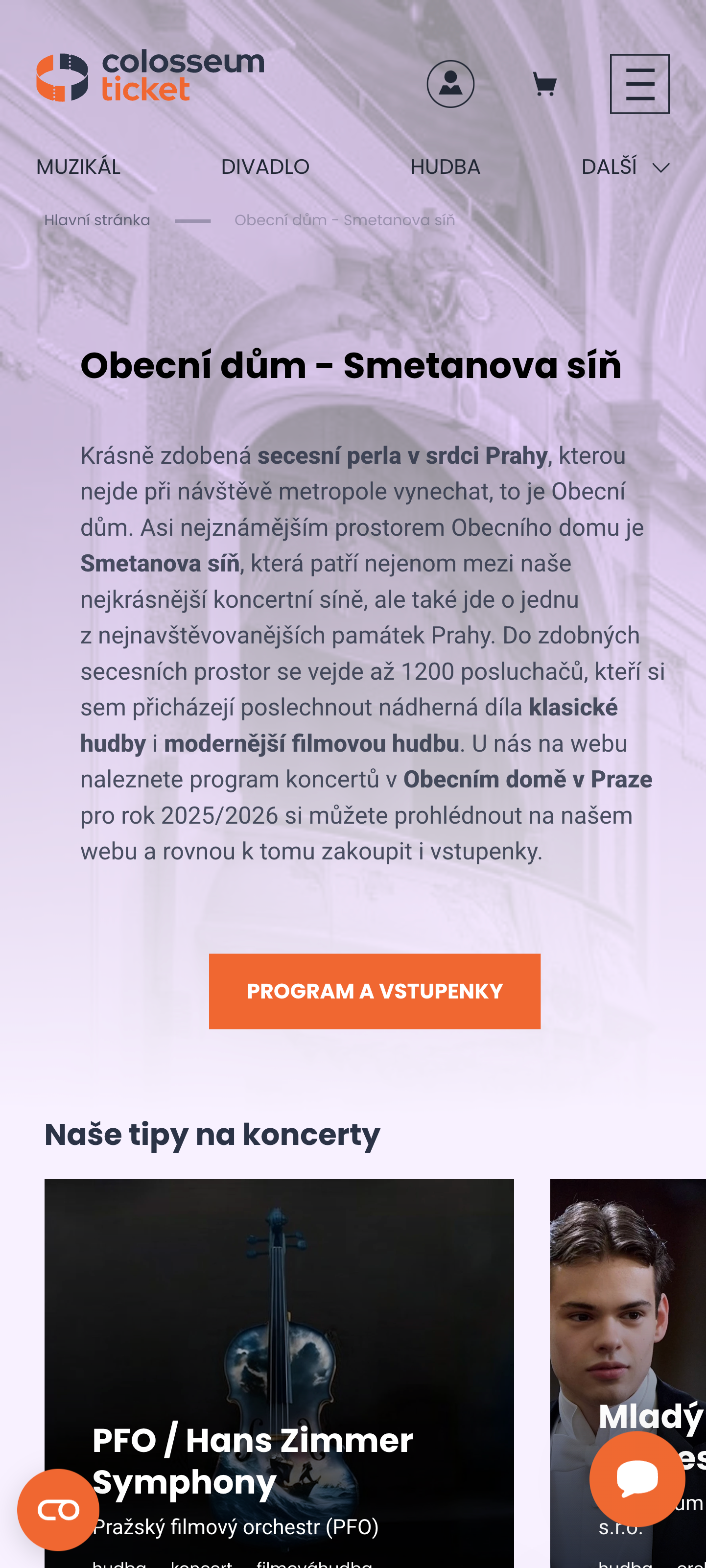 SCR-WEB-53: Venue — popis, CTA Program a vstupenky